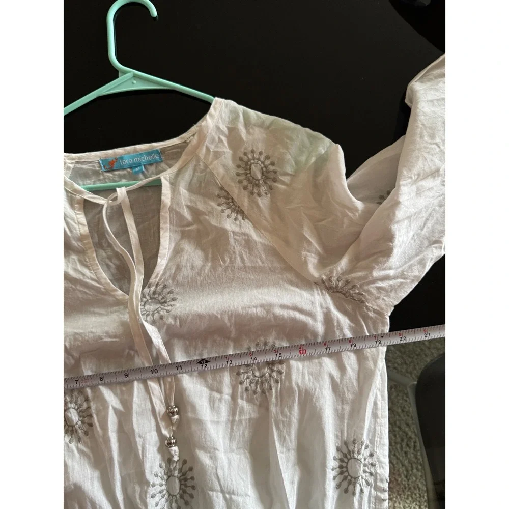 Tara Michelle Embroidered Dress Cover Up‎ White Sun Dress Beach Smocked M Q2 - Picture 4 of 5